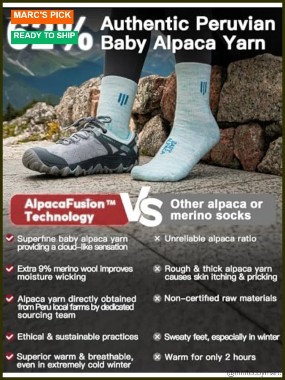 Alpaca Wool Lightweight Micro Crew Socks Moisture Wicking Anti-blister Merino